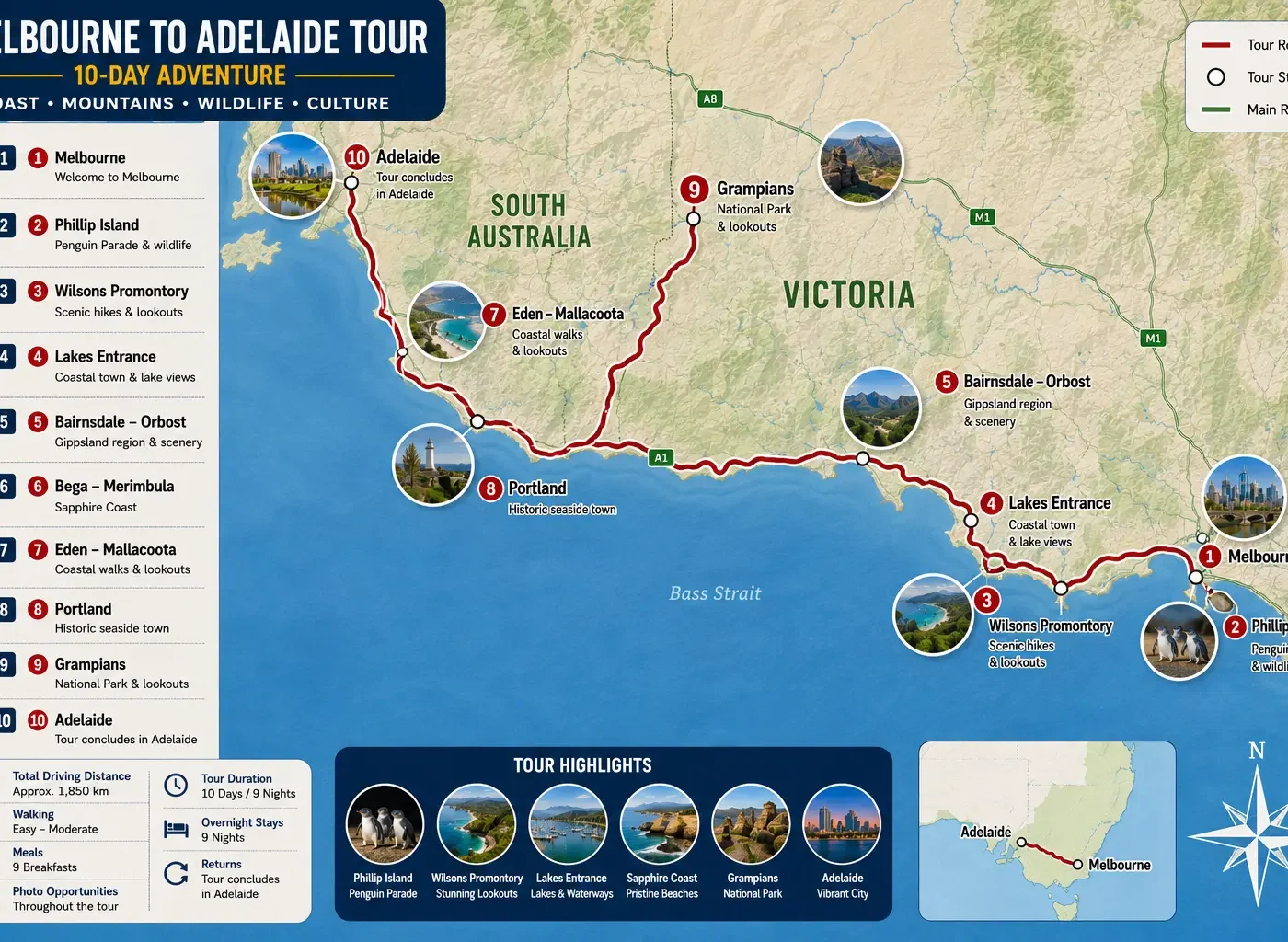 3 Day Melbourne To Adelaide Tour map