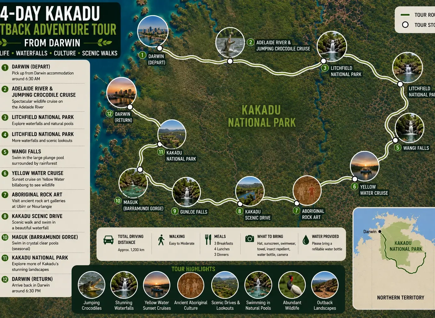 4 Day Kakadu Tour from Darwin map