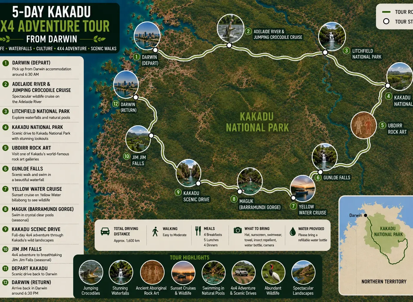 5 Day Kakadu Katherine Gorge & Litchfield Tour map