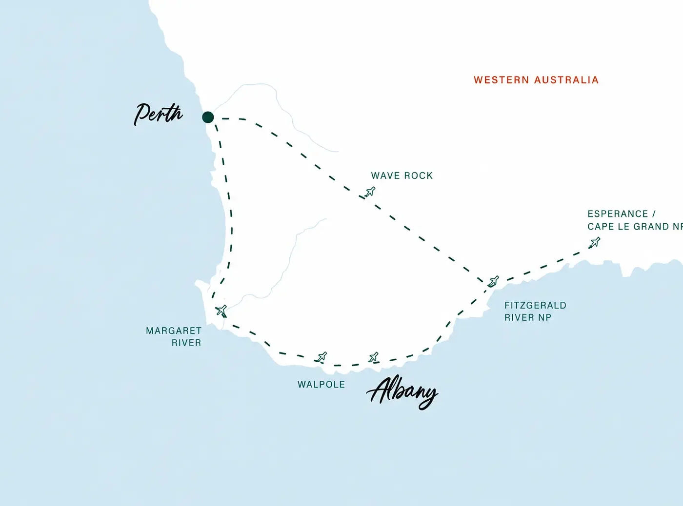 6-Day Esperance & Margaret River Adventure Tour maps